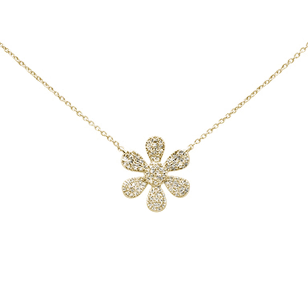 ''SPECIAL! .27ct 14K Yellow GOLD Diamond Flower Pendant Necklace 16'''' + 2'''' Ext''