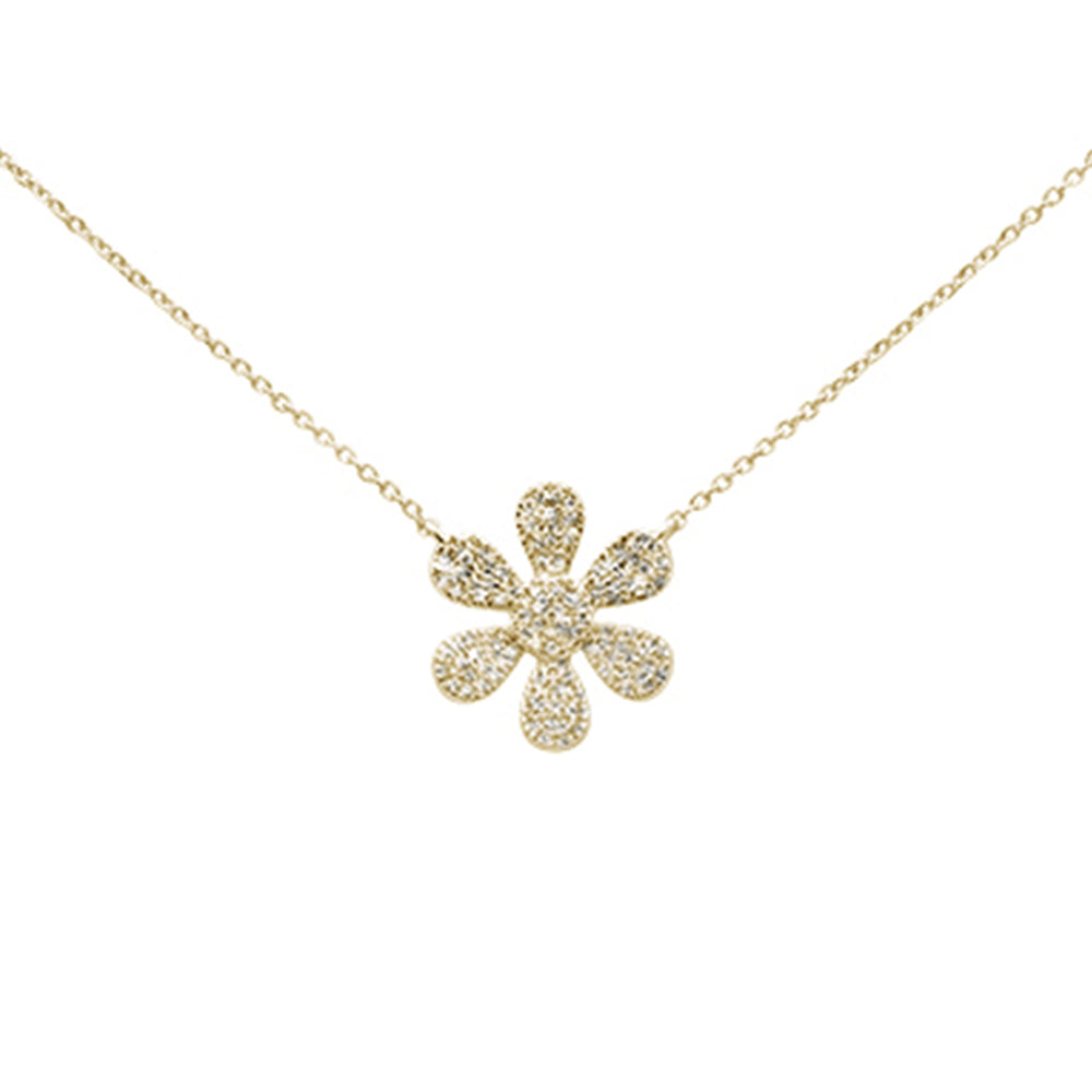 ''SPECIAL! .27ct 14K Yellow Gold Diamond FLOWER Pendant Necklace 16'''' + 2'''' Ext''