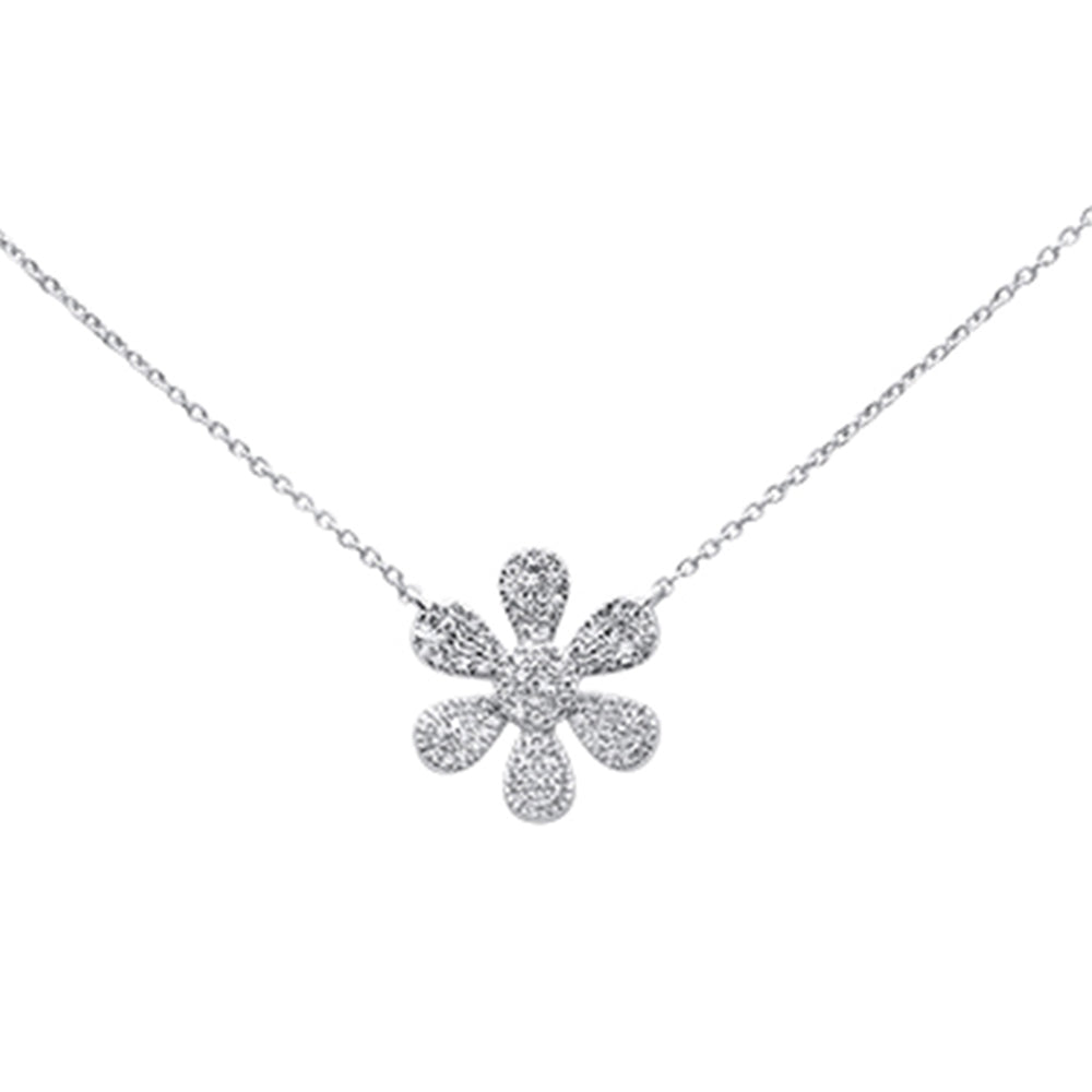 ''SPECIAL! .27ct 14K White GOLD Diamond Flower Pendant Necklace 16'''' + 2'''' Ext''