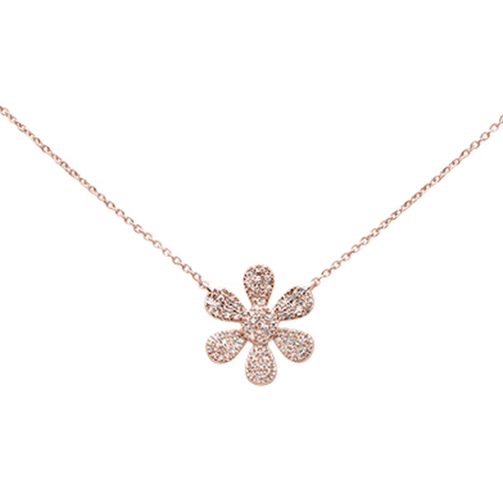 ''SPECIAL! .28ct 14K Rose Gold Diamond FLOWER Pendant Necklace 16'''' + 2'''' Ext''