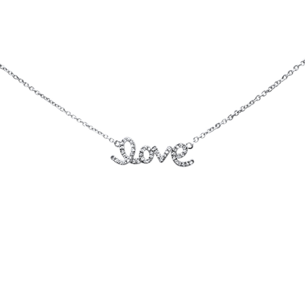 ''.11ct 14K White GOLD Love Script Heart Diamond Necklace 16'''' + 1'''' Ext''