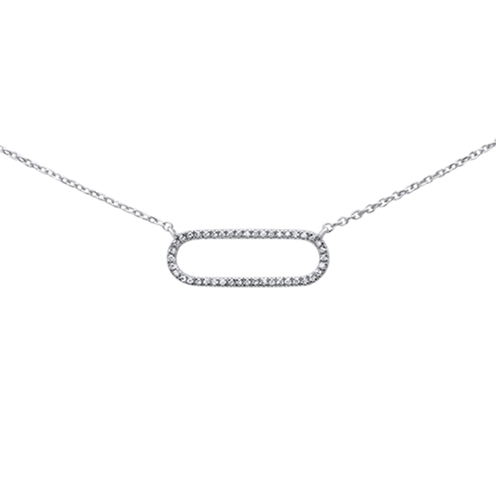 ''.08ct 14K White GOLD Diamond Oval Modern Necklace 16'''' + 1'''' Ext''