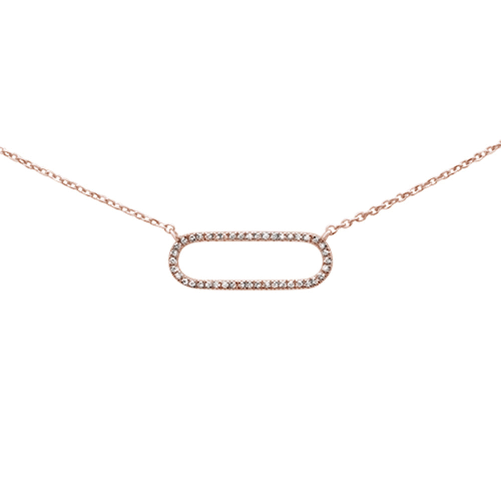 ''.08ct 14k Rose Gold DIAMOND Modern Oval Necklace 16'''' + 1'''' Ext''