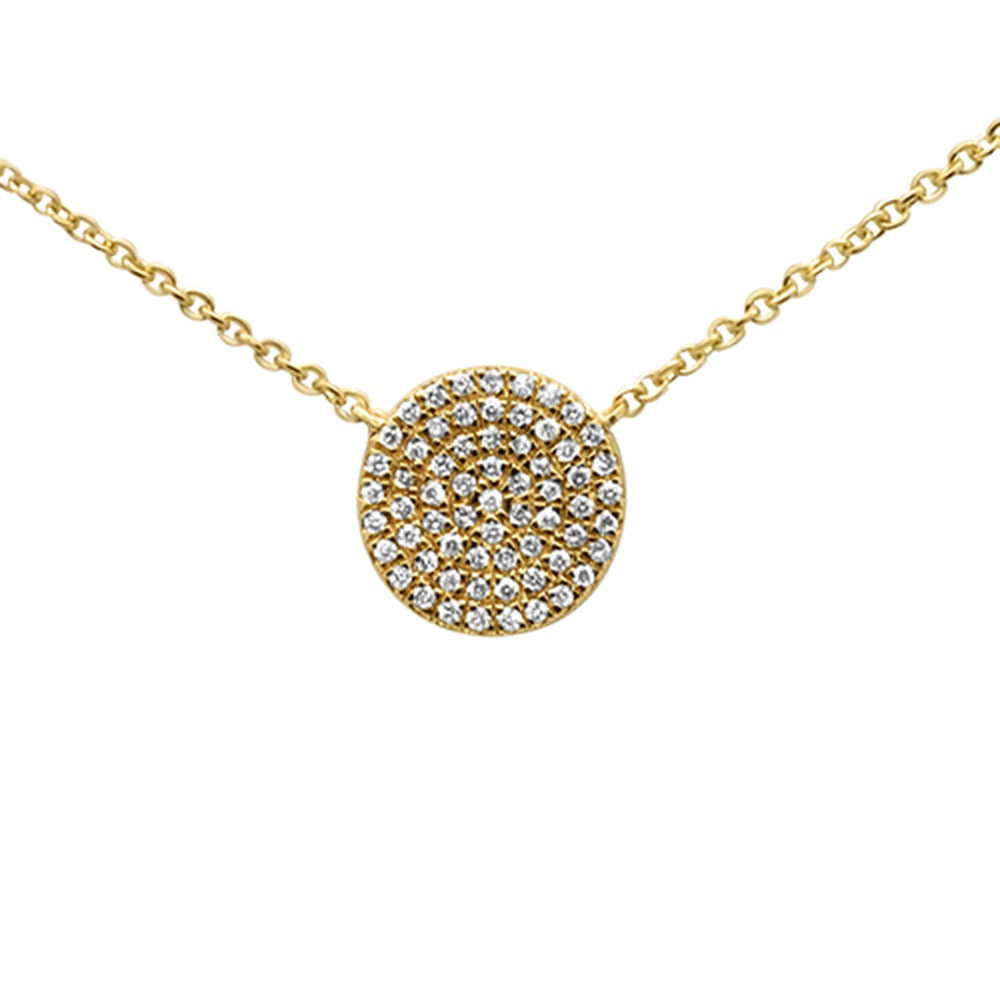 ''.13ct 14KT Yellow GOLD Diamond Pave Disc Solitaire Pendant Necklace 18''''''