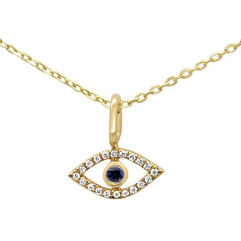 ''.05ct F SI 14K Yellow Gold Diamond Evil Eye PENDANT Necklace 16'''' +2'''' Ext''