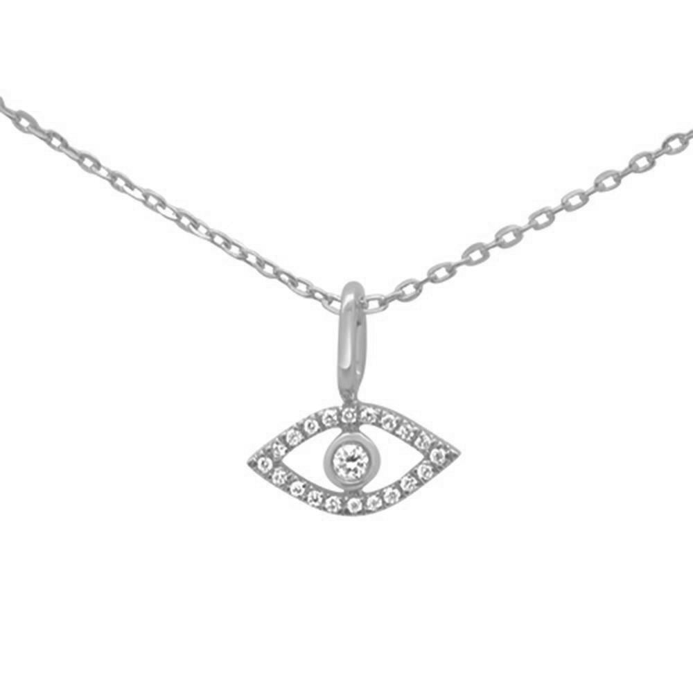 ''.05ct F SI 14K White Gold Evil Eye Diamond Pendant NECKLACE 18''''''