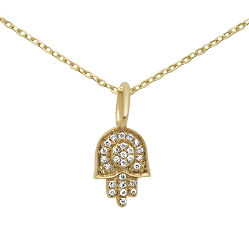 ''.05ct 14KT Yellow Gold Diamond Hand of Hamsa Pendant NECKLACE 18''''''