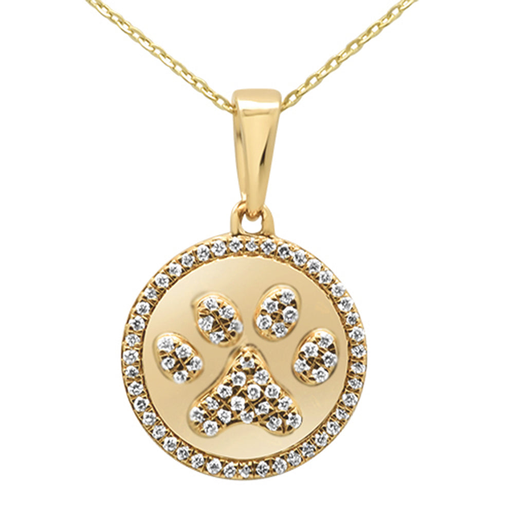 ''SPECIAL! .31ct 14KT Yellow Gold DIAMOND Paw Print Pendant Necklace 18''''''