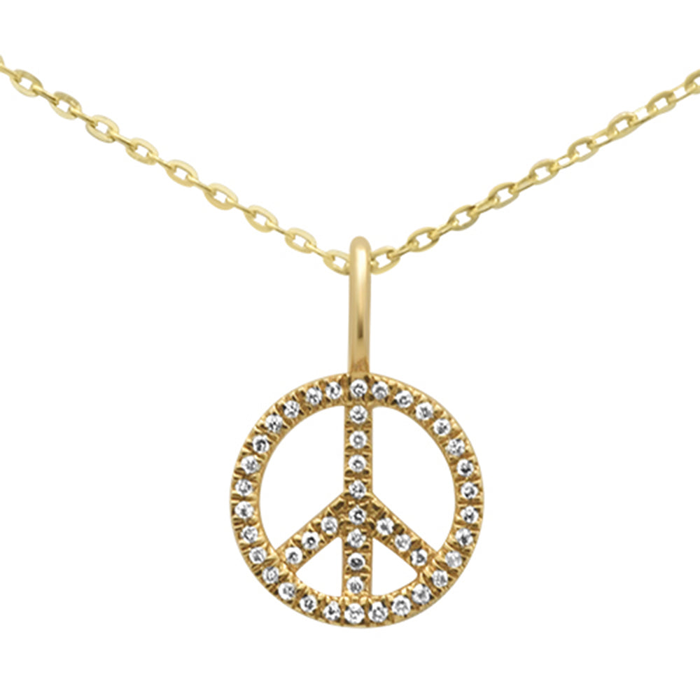 ''SPECIAL! .07ct 14KT Yellow GOLD Diamond Peace Sign Pendant Necklace 18''''''