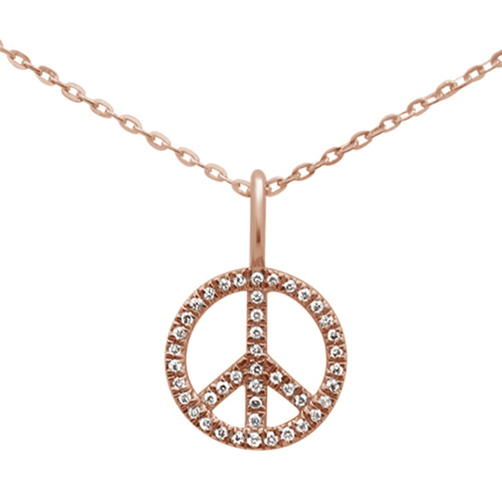''SPECIAL! .08ct 14K Rose Gold Diamond Peace SIGN Pendant Necklace 16+2'''' Ext''