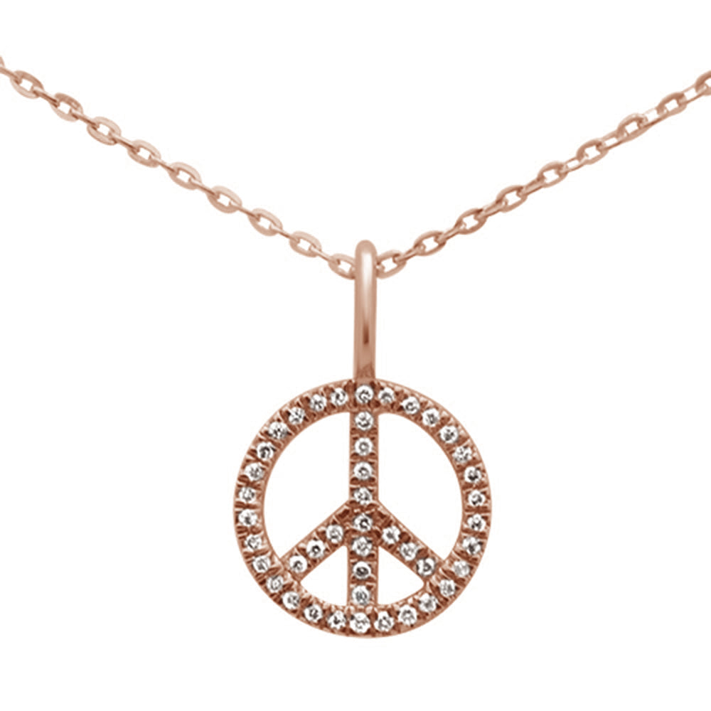 ''SPECIAL!  .08ct 14K Rose Gold Diamond Peace SIGN Pendant Necklace 16+2'''' Ext''