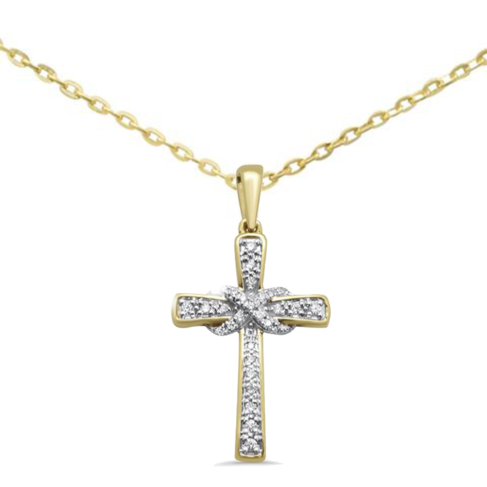 ''.11ct G SI 10kt Yellow Gold DIAMOND Infinity Cross Pendant 18'''' Long Chain''