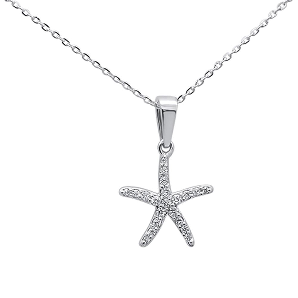 ''.17ct 14K White Gold Round Diamond Starfish Pendant NECKLACE 16''''+ 2'''' Ext.''