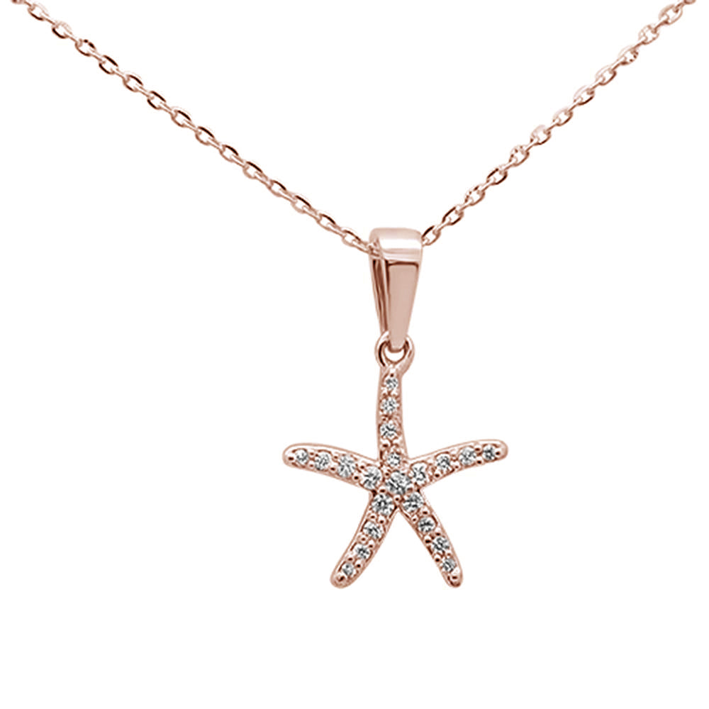 ''.17ct 14K Rose Gold Round Diamond Starfish PENDANT Necklace 16''''+ 2'''' Ext.''