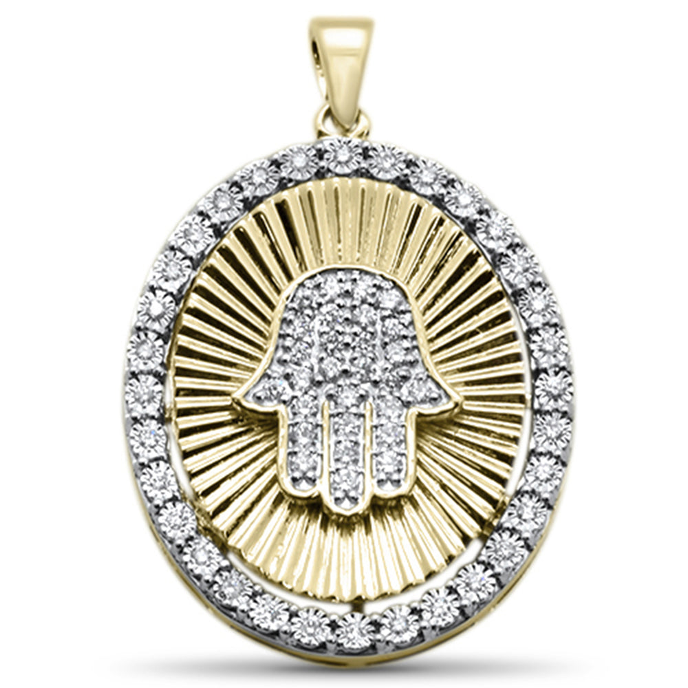 DIAMOND  CLOSEOUT!  .31ct F SI 10kt Yellow Gold Diamond Hand of Hamsa Micro Pave CHARM Pendant