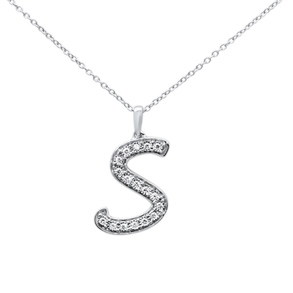 ''.10ct F SI 14k White Gold Diamond ''''S'''' Initial PENDANT Necklace 18''''''