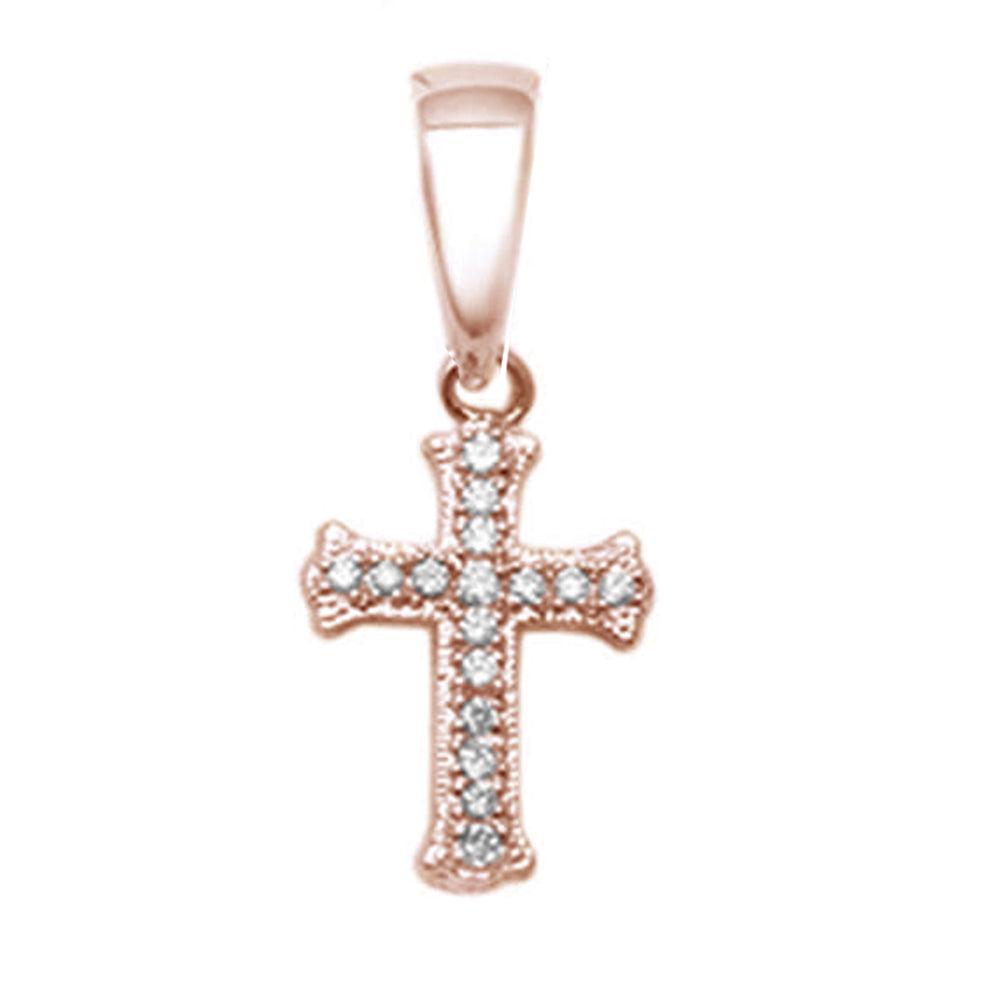 .08ct 10kt Rose Gold Round Diamond Cross Charm PENDANT