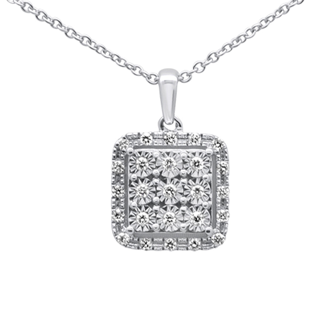 ''.15ct 10K White Gold Diamond Square PENDANT Necklace 18''''''