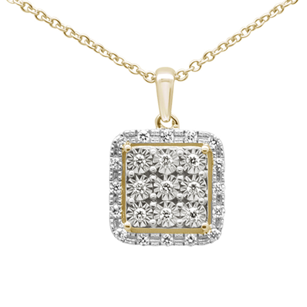 ''.15ct 10K Yellow Gold DIAMOND Square Pendant Necklace 18''''''