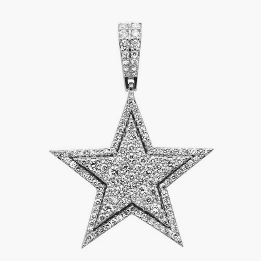 ''SPECIAL! 1.21ct G SI 10K White GOLD Diamond Micro Pave Iced Out Star Charm Pendant''