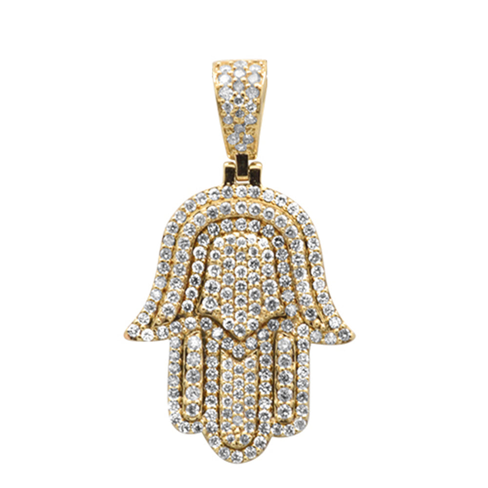 ''SPECIAL! .89ct G SI 10K Yellow Gold Diamond Micro Pave Iced out Hand of Hamsa Charm PENDANT''