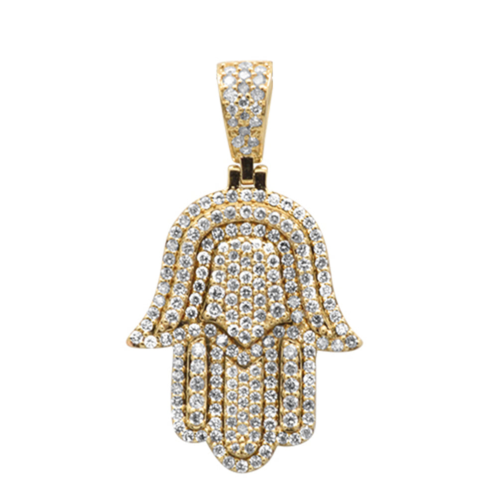 ''SPECIAL! .89ct G SI 10K Yellow Gold DIAMOND Micro Pave Iced out Hand of Hamsa Charm Pendant''