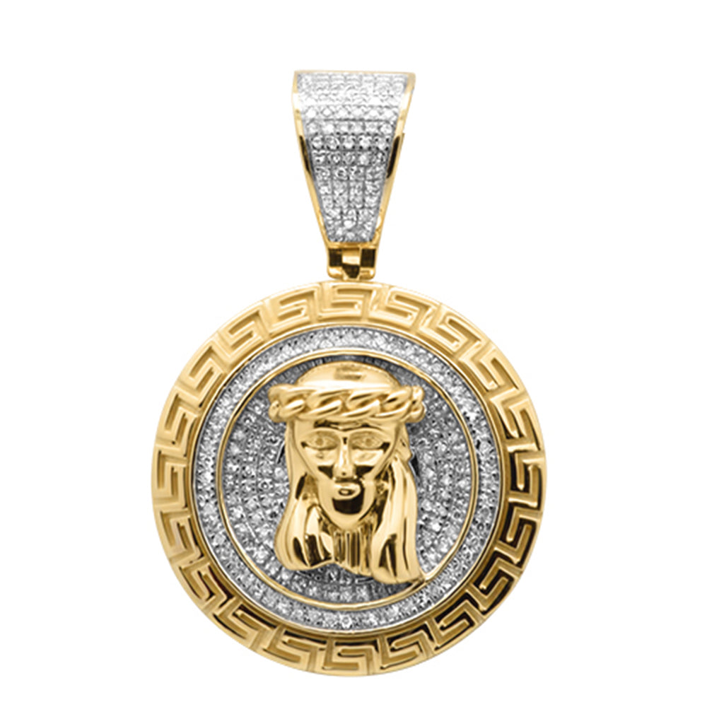 DIAMOND  CLOSEOUT!  .48ct G SI 10K Yellow Gold Diamond Men's Greek Key Iced Out Jesus Medallion Pend