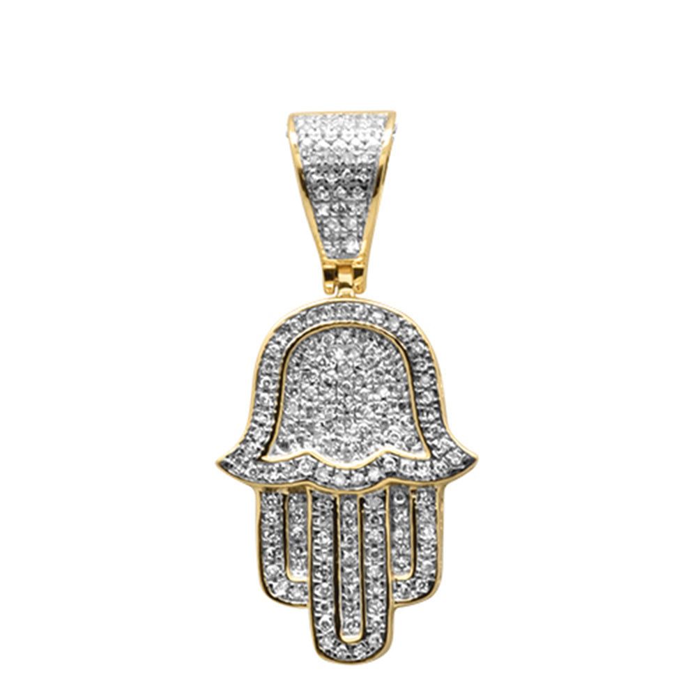 ''SPECIAL!.27ct G SI 10K Yellow Gold Diamond Micro Pave Iced Out Hand of Hamsa Charm PENDANT''