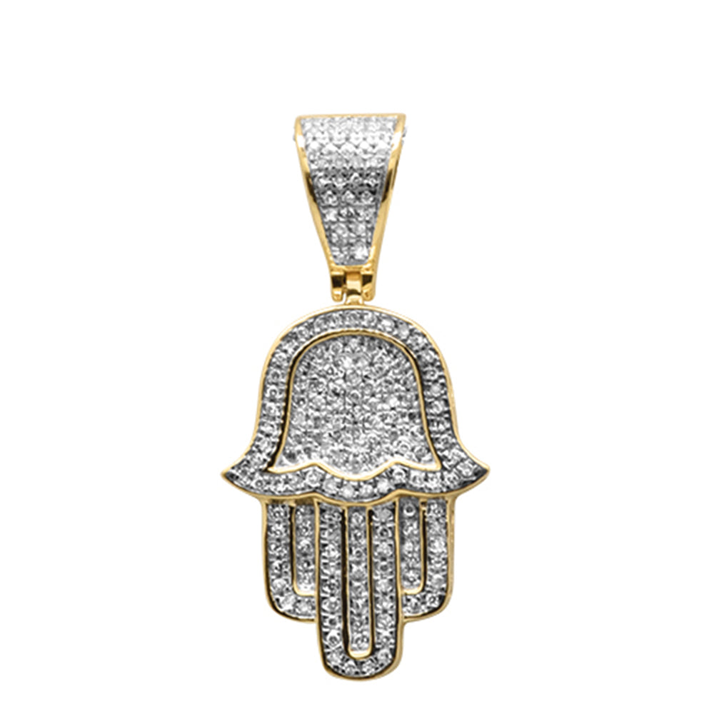 ''SPECIAL! .27ct G SI 14K Yellow Gold DIAMOND Micro Pave Iced Out Hand of Hamsa Charm Pendant''