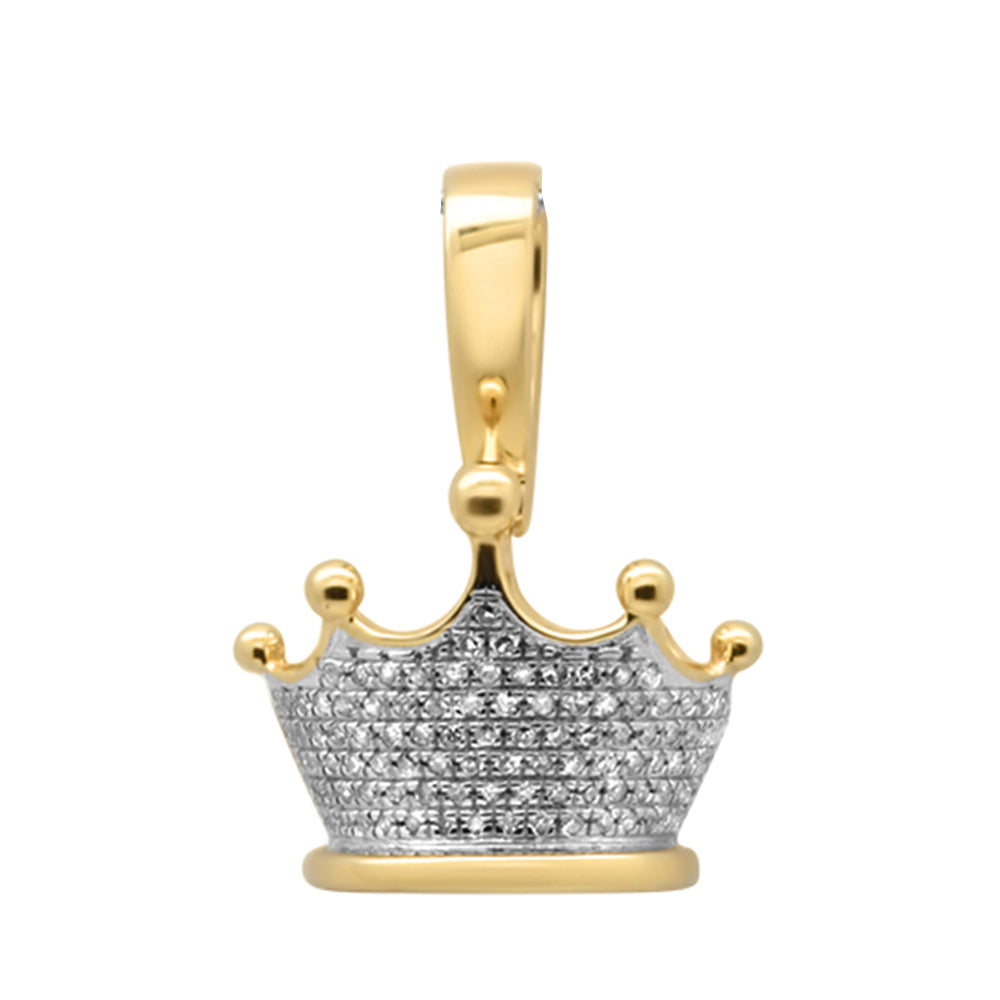 ''SPECIAL!.27ct G SI 10K Yellow Gold Diamond Men's Micro Pave Iced Out Crown CHARM Pendant''