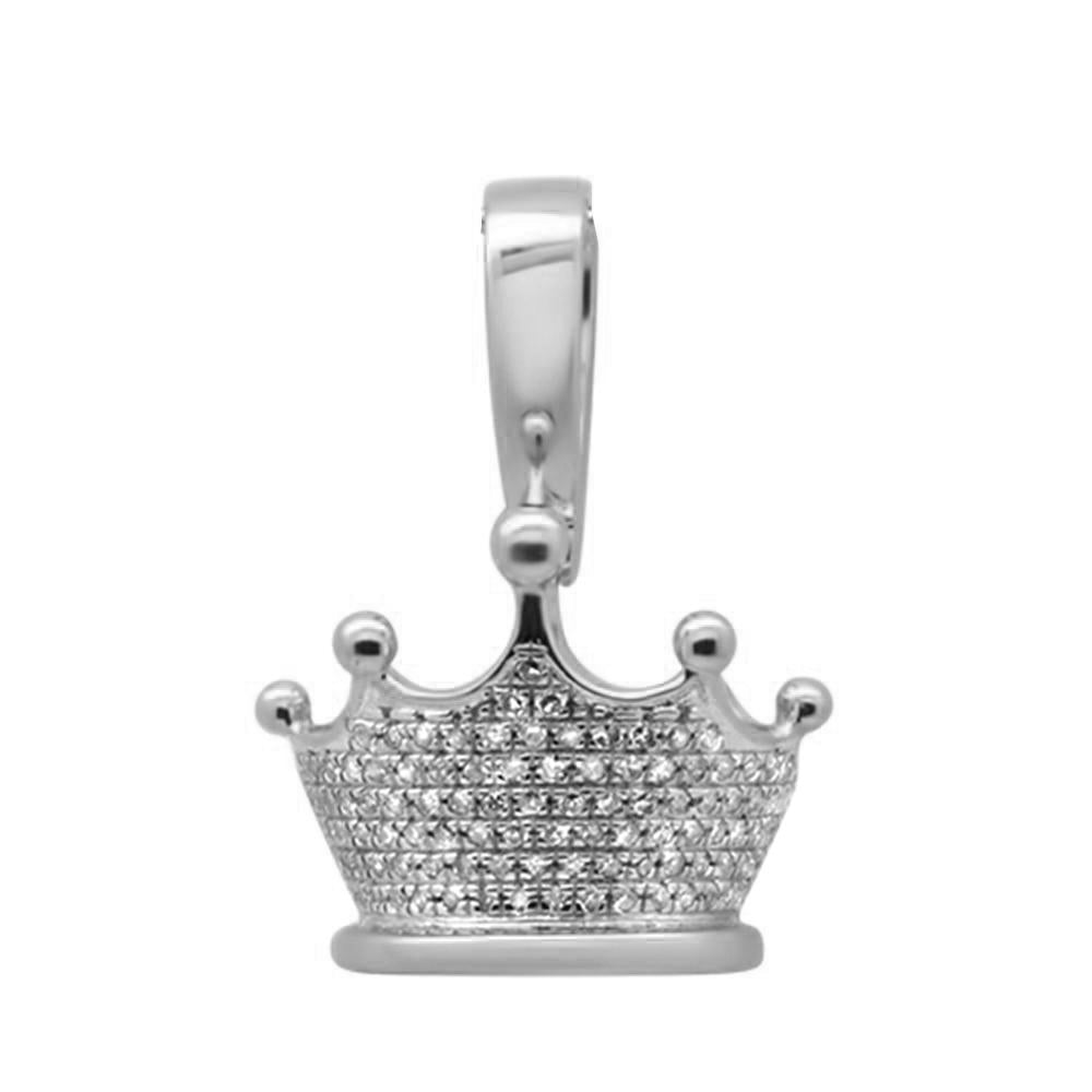 ''SPECIAL! .27CT G SI 10K White GOLD Diamond Men's Micro Pave Iced Out Crown Charm Pendant''