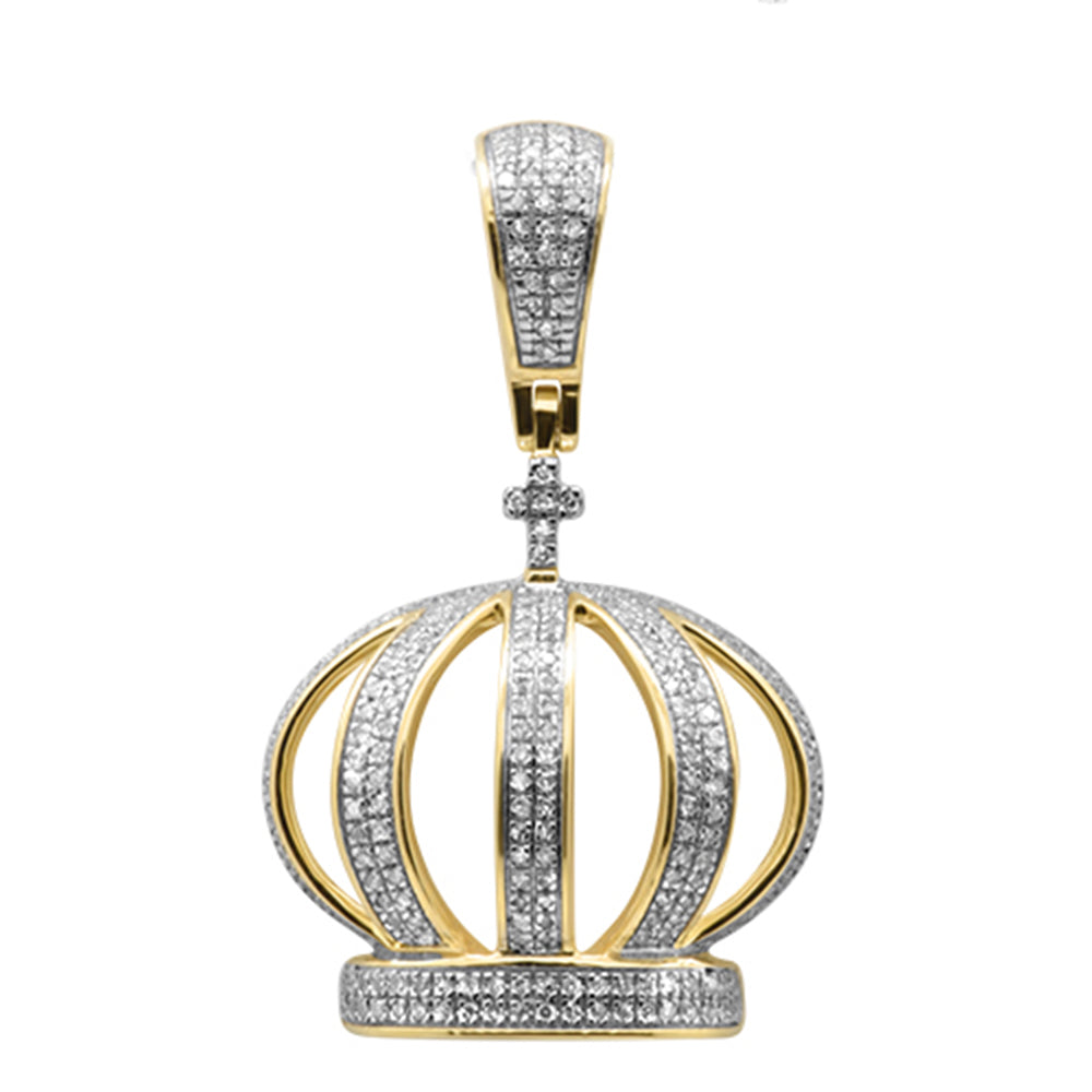 ''SPECIAL!.42ct G SI 10K Yellow Gold Diamond Micro Pave Men Cross Crown Iced Out Charm PENDANT''