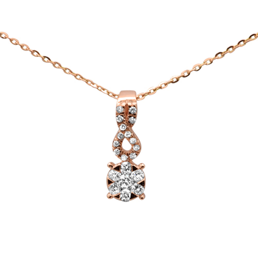 ''.20ct F SI 14K Rose Gold Round DIAMOND Drop Pendant Necklace 16'''' +2'''' Ext''