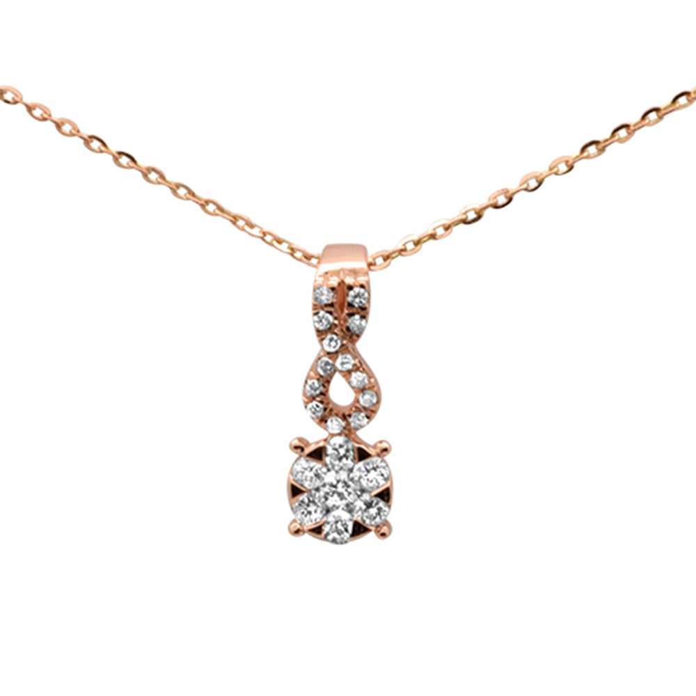 ''.20ct F SI 14K Rose GOLD Round Diamond Drop Pendant Necklace 16'''' +2'''' Ext''