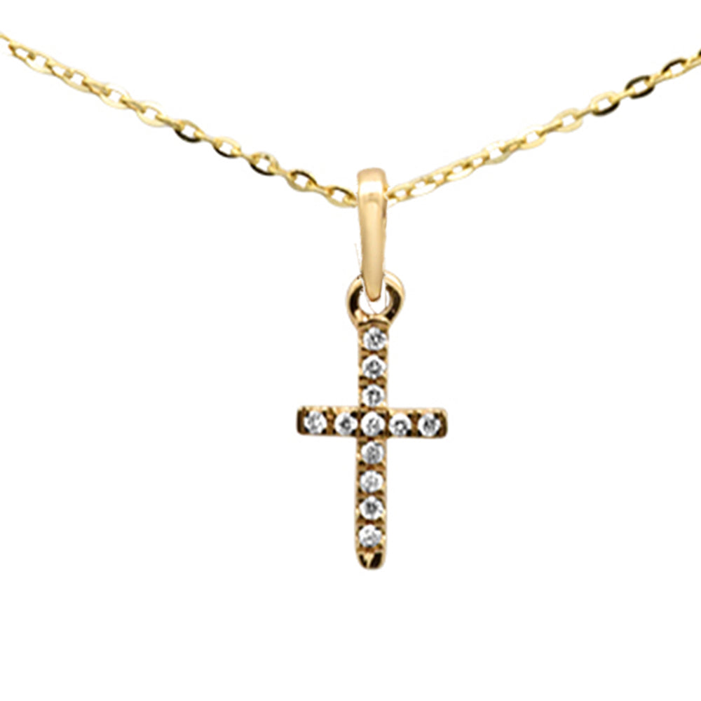 ''.05ct F SI 14K Yellow GOLD Diamond Cross Pendant Necklace 16'''' +2'''' Ext''