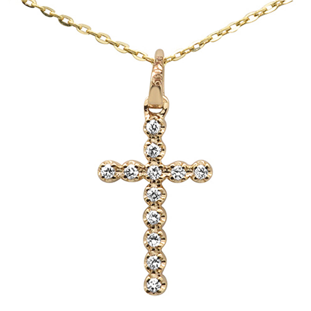 ''.10ct F SI 14K Yellow GOLD Diamond Cross Pendant Necklace 16'''' +2'''' Ext''