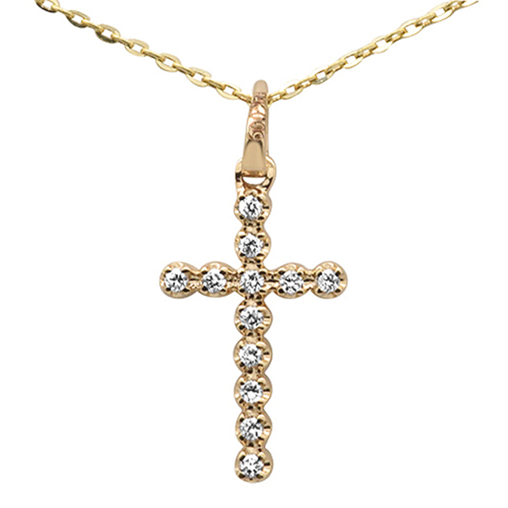 ''.10ct F SI 14K Yellow Gold Diamond Cross PENDANT Necklace 16'''' +2'''' Ext''