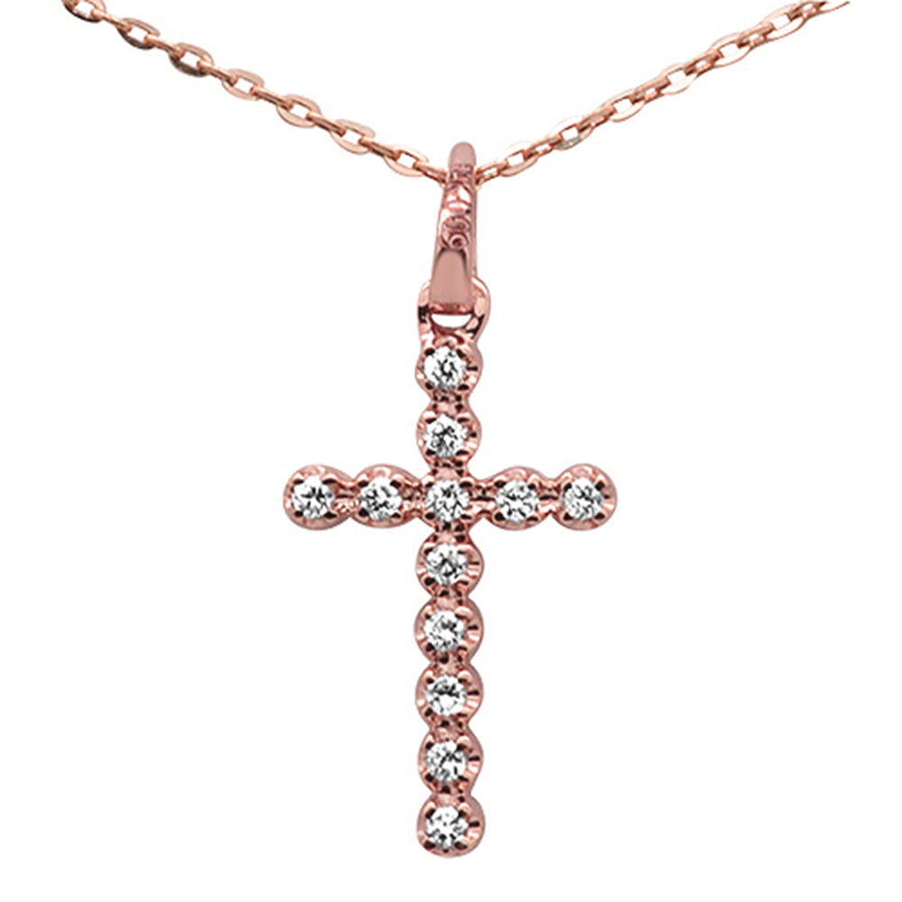 ''.10ct F SI 14K Rose Gold Diamond Cross Pendant NECKLACE 16'''' +2'''' Ext''