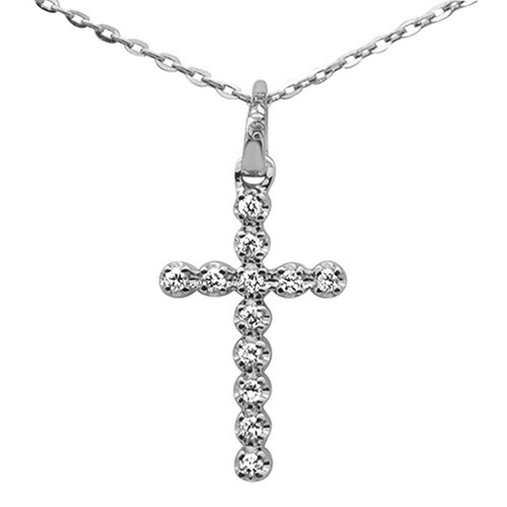 ''.09ct F SI 14K White GOLD Diamond Cross Pendant Necklace 16'''' +2'''' Ext''