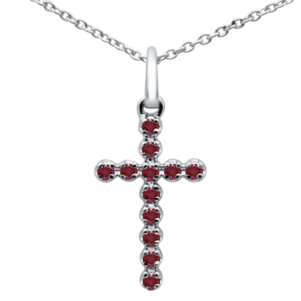 ''.11ct G SI 14K White GOLD Natural Ruby Cross Pendant 16+2'''' Ext.''