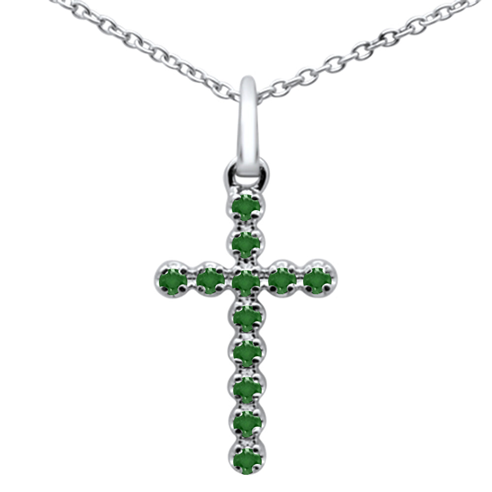 ''.09ct G SI 14K White Gold Natural Emerald Cross PENDANT Necklace 16+2'''' Ext.''
