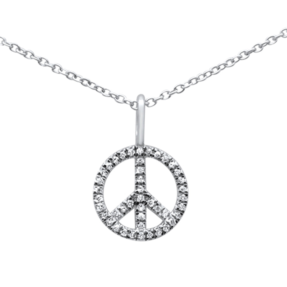 ''SPECIAL! .11ct G SI 14K White Gold Diamond Peace SIGN Pendant Necklace 16+2'''' Ext.''