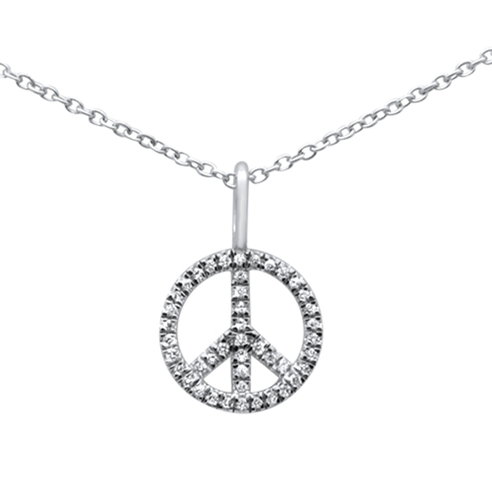 ''SPECIAL! .11ct G SI 14K White GOLD Diamond Peace Sign Pendant Necklace 16+2'''' Ext.''