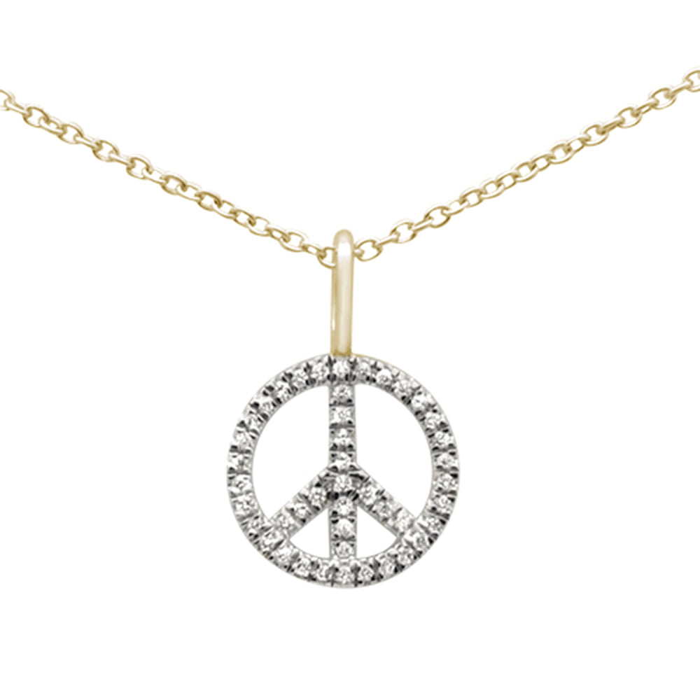 ''SPECIAL! .10ct G SI 14K Yellow Gold Diamond Peace Sign Pendant NECKLACE 16+2'''' Ext.''