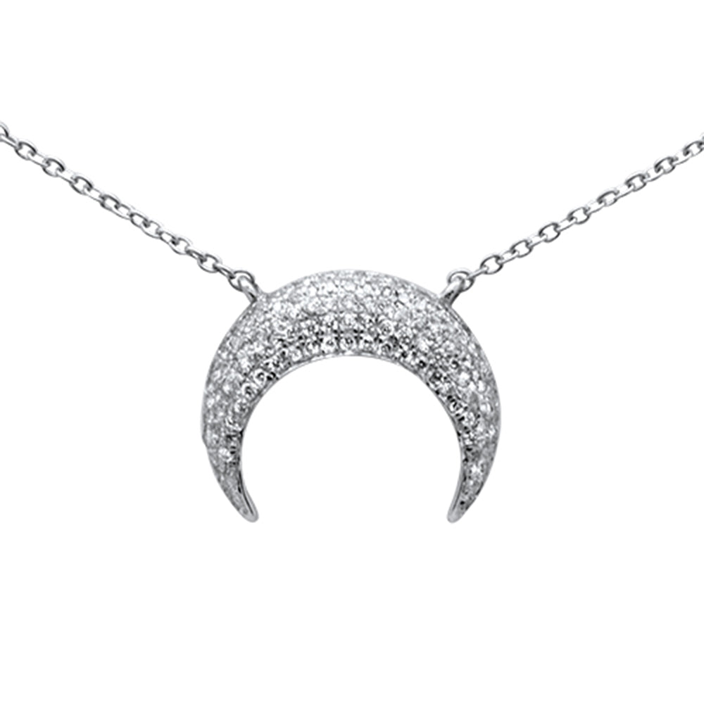 ''SPECIAL! .26ct G SI 14K White GOLD Diamond Trendy Half Moon Pendant Necklace 16+2'''' Ext.''