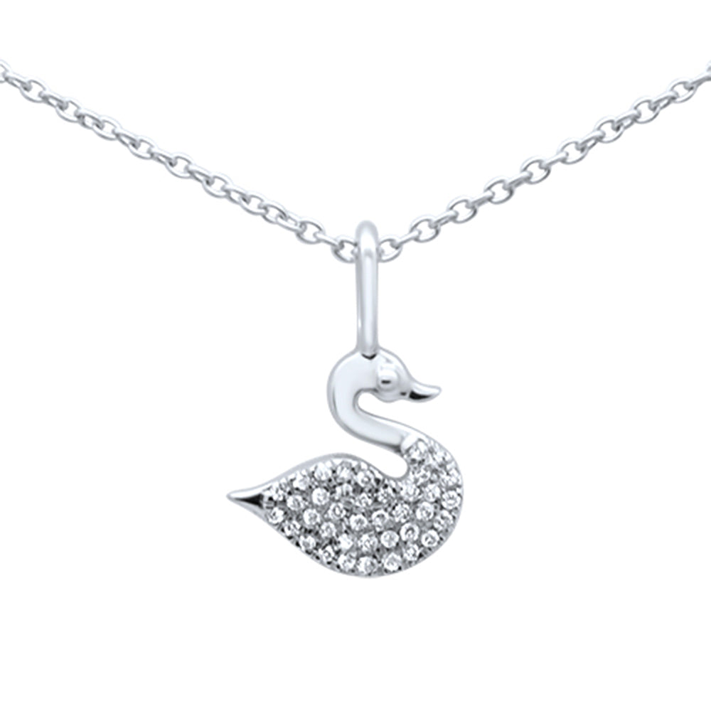 ''.06ct G SI 14K White Gold DIAMOND Swan Pendant Necklace 16+2'''' Ext.''