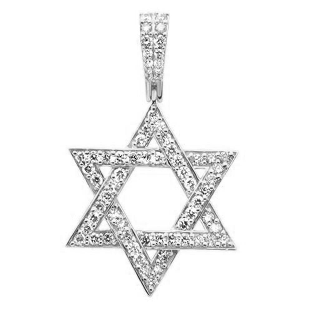 ''SPECIAL! .92CT G SI 10K White Gold DIAMOND Iced out Star of David Charm Pendant''
