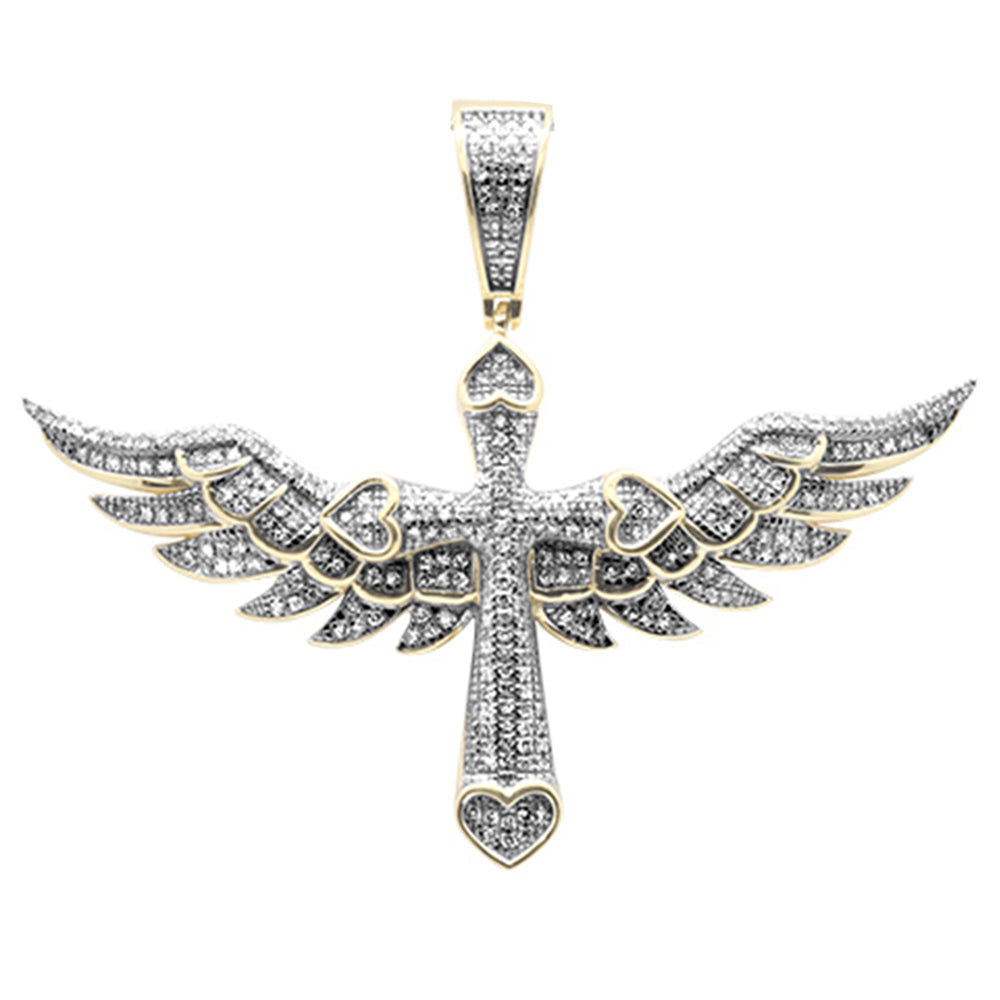 ''SPECIAL! .68ct G SI 10K Yellow Gold Diamond Hip Hop Angel Cross Wings Charm PENDANT''