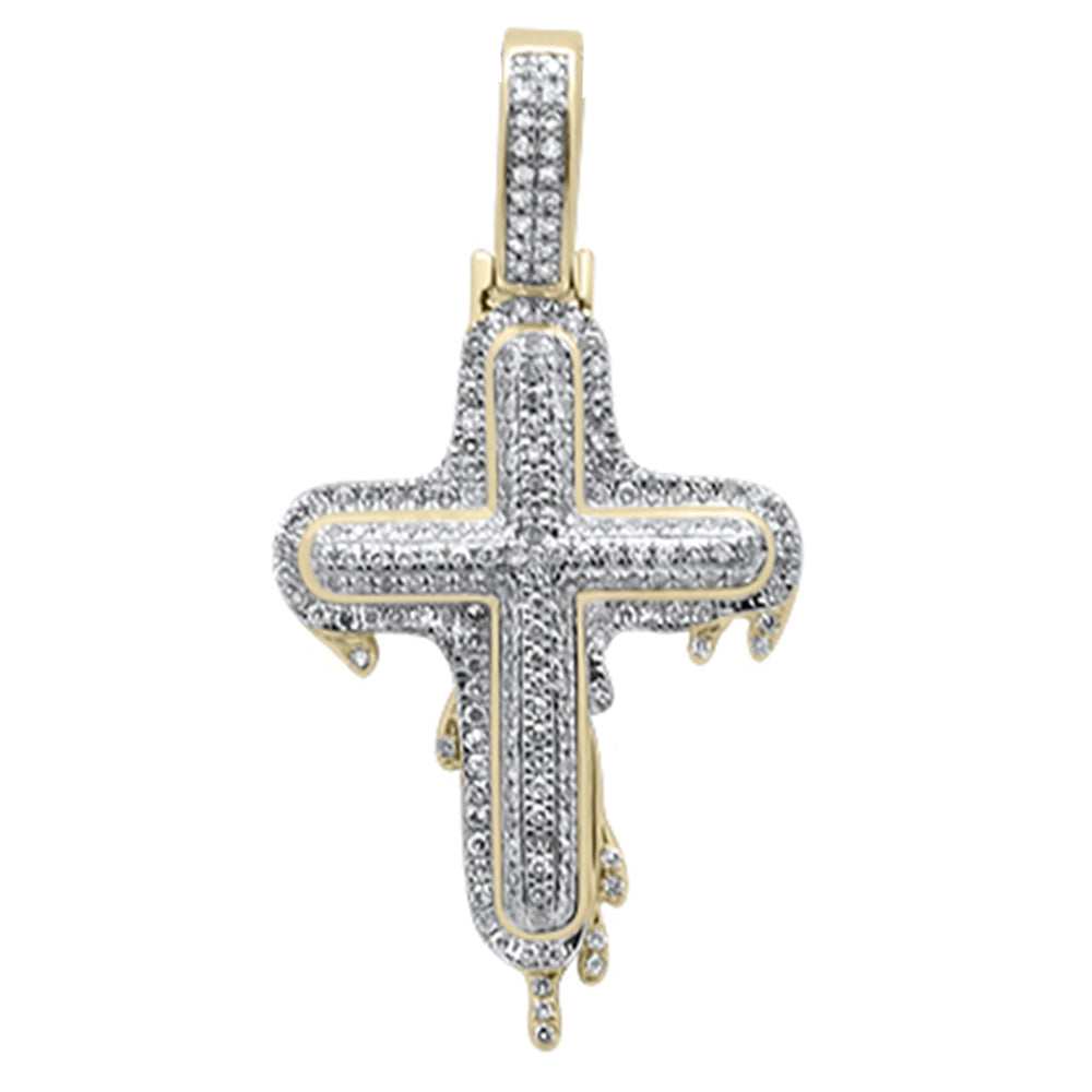 ''SPECIAL! .53ct G SI 10K Yellow Gold Diamond Drip Iced Out Cross Charm PENDANT''