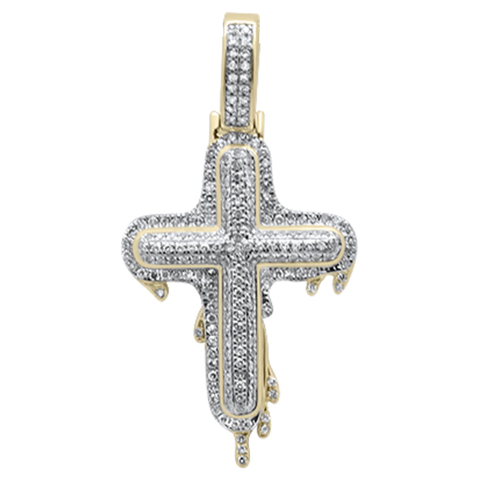 ''SPECIAL! .53ct G SI 10K Yellow Gold DIAMOND Drip Iced Out Cross Charm Pendant''